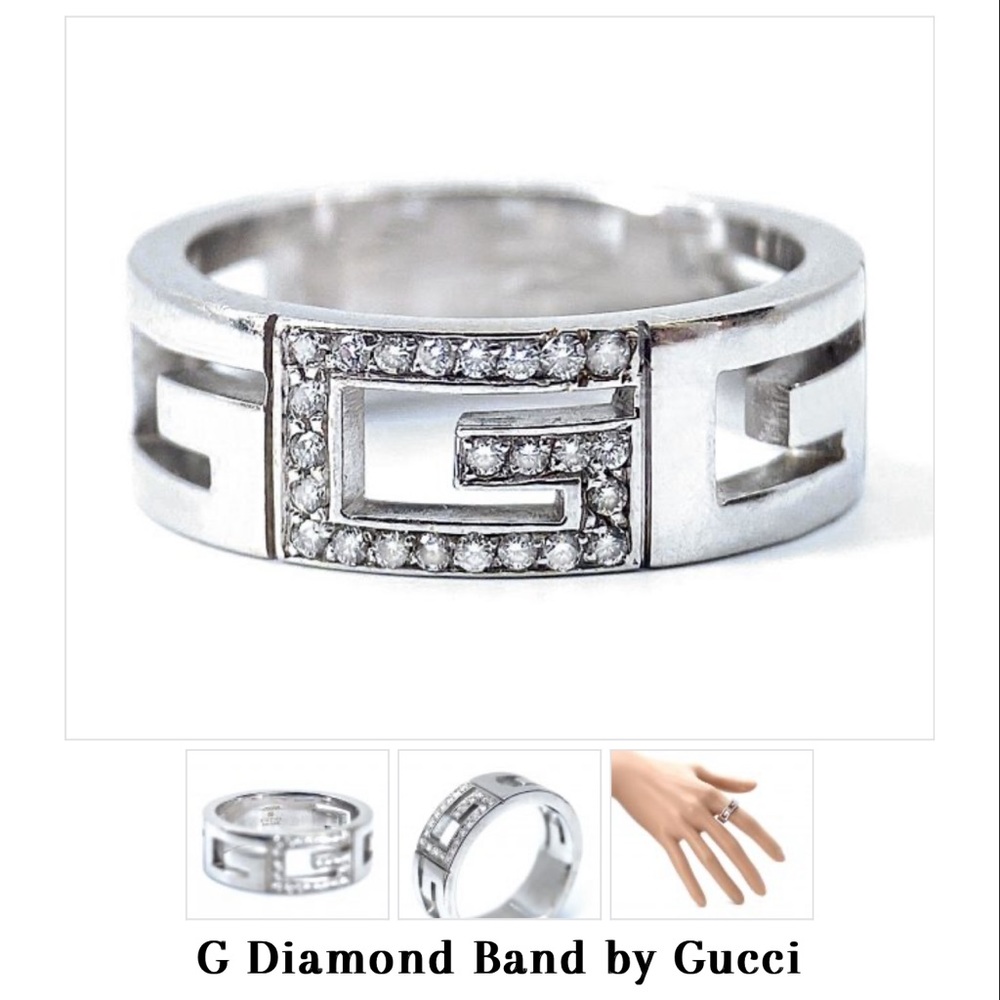 Gucci G ring with diamonds - White gold